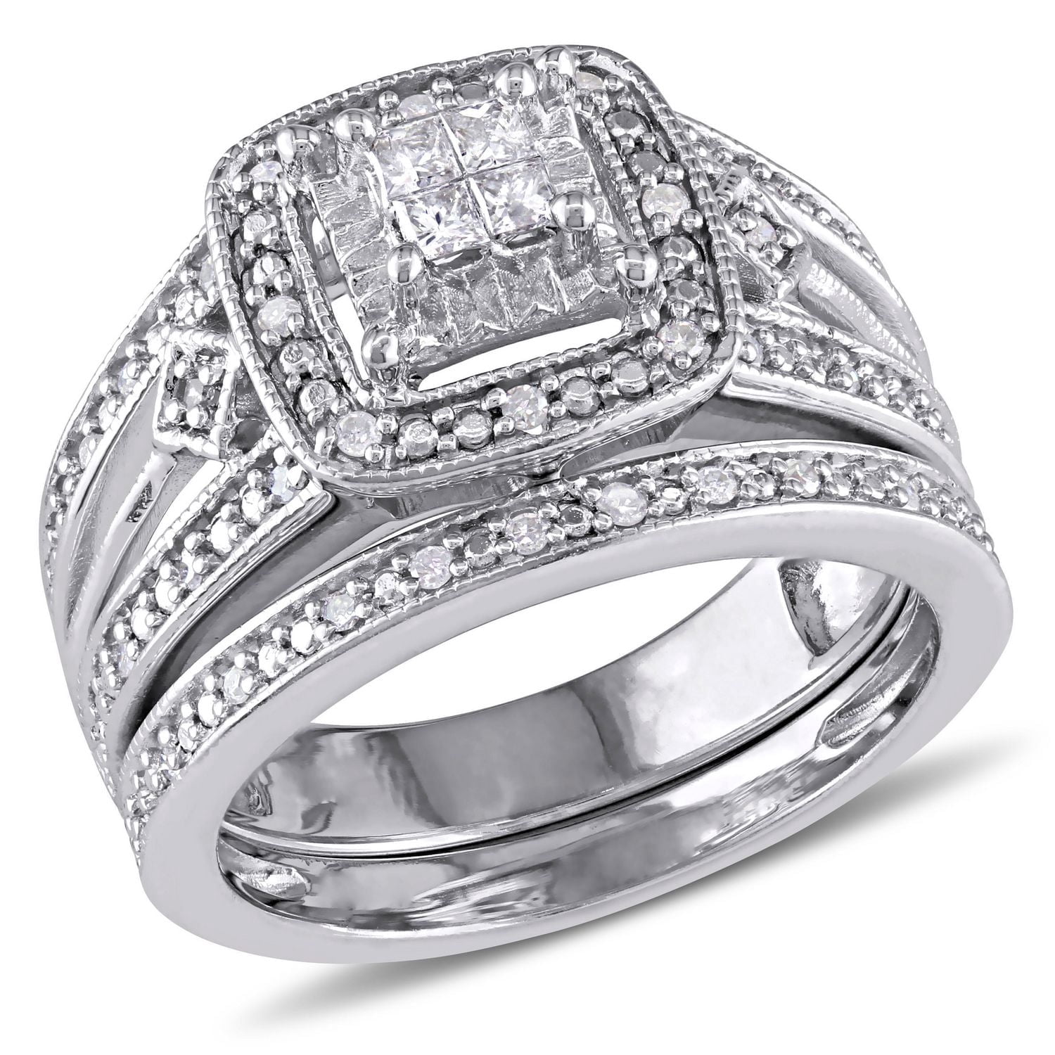 Miabella 0.25 Carat T.W. Diamond Sterling Silver HALO Bridal Set