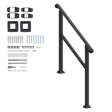 KFFKFF Outdoor & Indoor Handrails for 2-3 Steps, Complete Stair & Porch Railing Kit with Installation Accessories, Senior-Friendly Hand Rails, Black