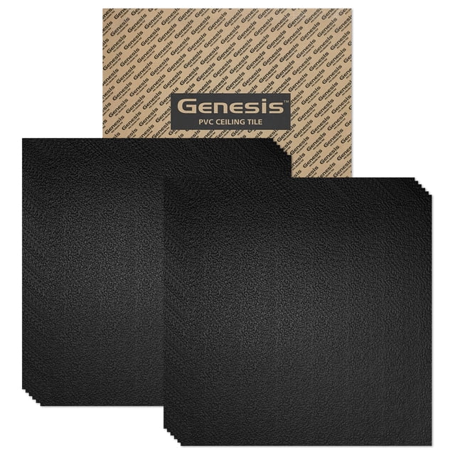 Genesis 2ft x 2ft Black Stucco Ceiling Tiles Waterproof Washable Fire-Rated PVC 12 Tiles