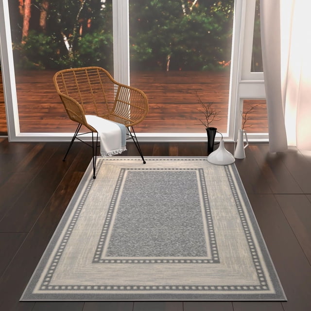 Ottomanson Ottohome Collection Non-Slip Rubberback Bordered Design Indoor Area Runner Rug/Entryway Mat