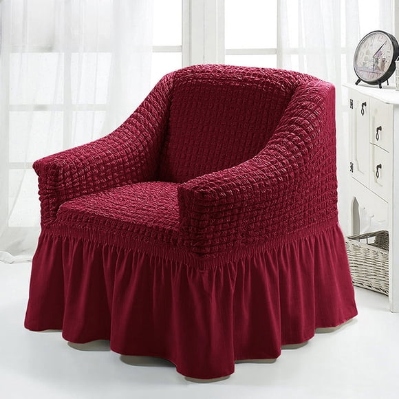 Housses Extensibles pour Fauteuil à Oreilles, Housse de Fauteuil Plissée à Volants avec Jupe, Housses Extensibles pour Sofa, Housses de Fauteuil en Seersucker avec Jupe à Volants, Protège-Meubles pour Sofa de Salon