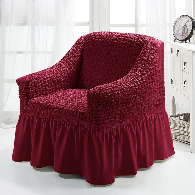 Stretch Wing Chair Slipcovers,Pleated Ruffled Skirt Armchair Slipcover,Stretch Slipcovers for Sofa,Seersucker Armchair Covers with Skirt Ruffle,Living Room Sofa Slipcover Furniture Protector