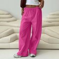thumbnail image 2 of Yuyuzo Womens Ribbed Knit Pants Wide Leg Casual Loose Drawstring High Waisted Solid Trousers with Pocket, 2 of 6