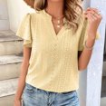 thumbnail image 4 of Birdeem Womens Spring and Summer Gold Lace Stitching V-Neck Solid Color Bottom T-Shirt Hollow Top, 4 of 8