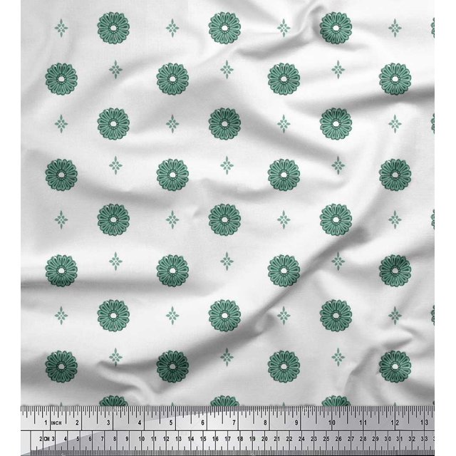 Soimoi Polyester Crepe Fabric Floral Block Print Sewing Fabric Yard 52 Inch Wide