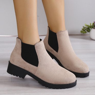 Cameland Women's Large-size Pointed Ankle Boots Chunky Elastic Set Mid-heel Suede Boots