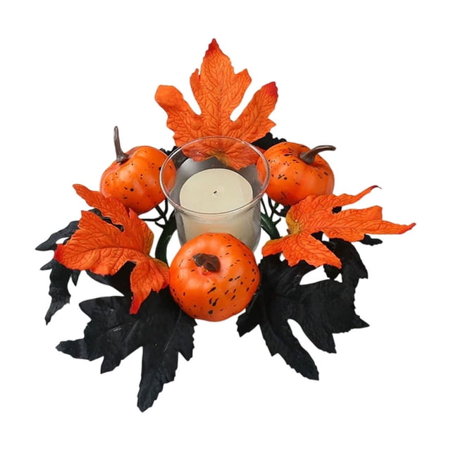 SLYNSHome Halloween Candle Rings Artificial Maple Leaf Mini Wreath Candle Holder Fall Autumns Thanksgiving Party Decoration