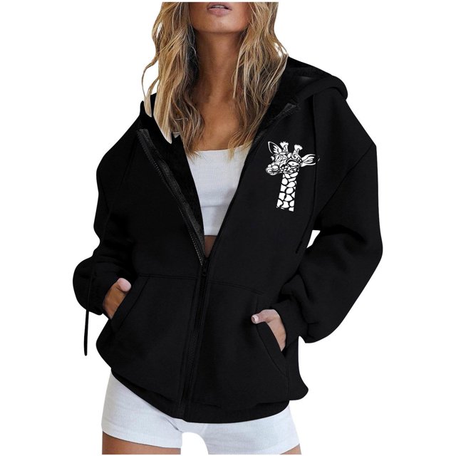 Chandails à Capuche Zippés pour Femmes Rabais de 50 % en Liquidation Mode Fermeture Éclair Col en V Hauts à Enfiler Manches Longues Blouse à Capuche Imprimée Chandail