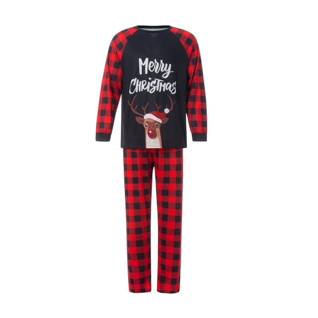 Diconna Ensemble de Pyjamas de Noël pour la Famille Imprimé Lettre Manches Longues Col Rond Hauts Pantalon à Carreaux