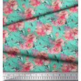 thumbnail image 3 of Soimoi Tissu Crêpe polyester Vert Imprimé Floral Ranunculus & Roses au Mètre 42 Pouces de Large, 3 of 3