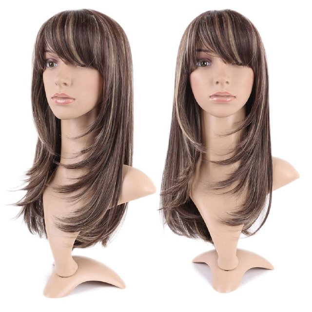 Perruque Synthétique Bouclée Longue avec Franges Perruques Cheveux Courts Perruques Résistant à la Chaleur Pleine Tête Perruque Complète pour les Femmes Blondes