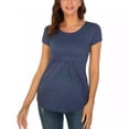 thumbnail image 2 of TIMIFIS T-Shirts de Maternité pour Femmes Bleu Marine Été à Manches Courtes T-Shirts Décontractés Amples à Col Rond à Plis devant T-Shirts de Grossesse - Printemps/été, 2 of 6