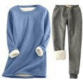 thumbnail image 1 of Pisexur Ensembles 2 Pcs pour Femmes Ensembles de Pyjama en Molleton Chaud pour Femmes 2 Pcs Chandail à Col Rond Pantalon de Pyjama Ample Vêtements de Détente Décontractés Tenues d'Hiver Surdimensionnées Grande Taille P-5TG, 1 of 2