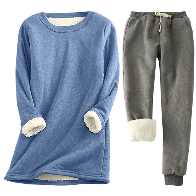 Pisexur Ensembles 2 Pcs pour Femmes Ensembles de Pyjama en Molleton Chaud pour Femmes 2 Pcs Chandail à Col Rond Pantalon de Pyjama Ample Vêtements de Détente Décontractés Tenues d'Hiver Surdimensionnées Grande Taille P-5TG