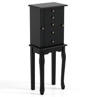Giantex Jewelry Cabinet Armoire with Top Mirror and 5 Drawers, Black