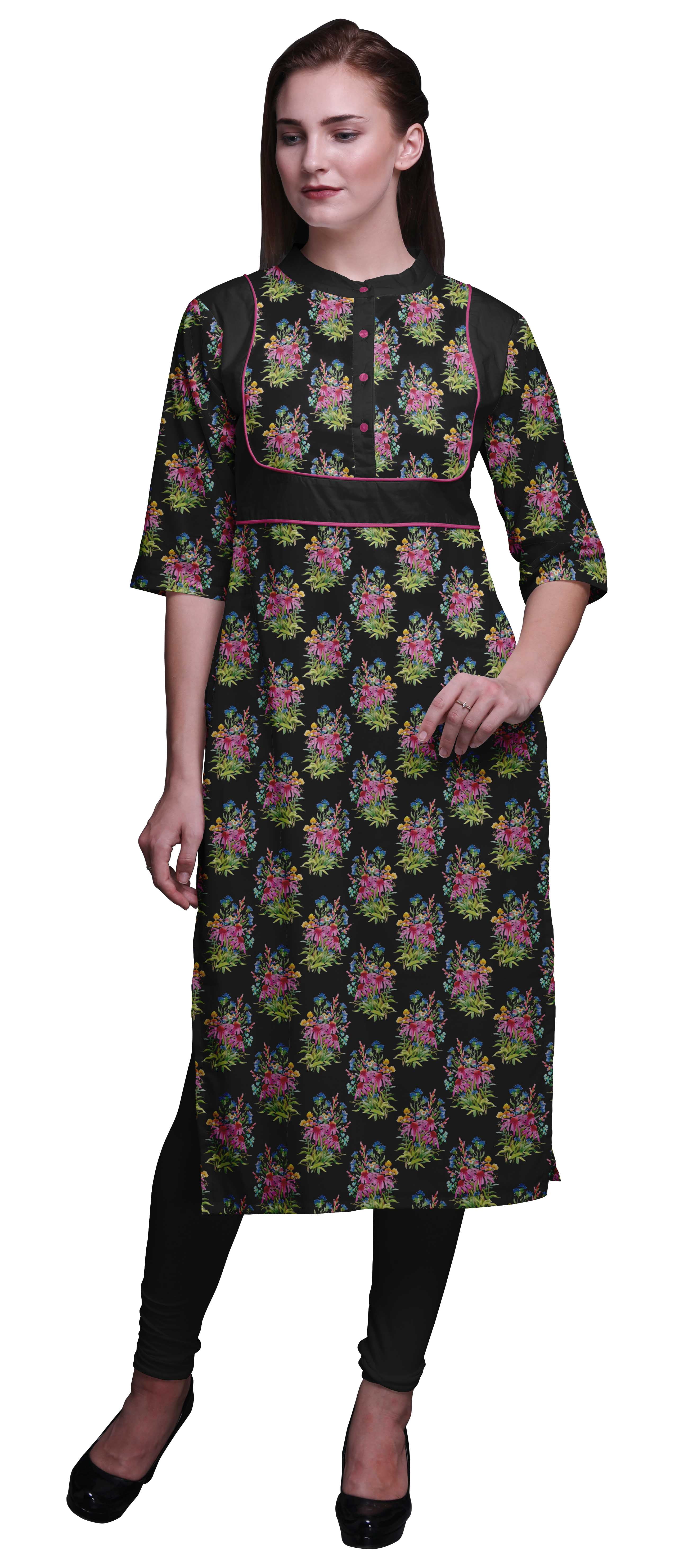 Bimba Straight KurtisForWomen Printed Long Kurti Dress Indian Top