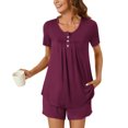 thumbnail image 2 of AherBiu Ensembles de Pyjama pour Femmes 2 Pcs Boutons Col Rond Hauts Ensemble de Pjs Shorts Confortables Vêtements de Nuit Vêtements de Nuit, 2 of 7