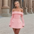 thumbnail image 4 of Robe Mini pour Femmes à Épaules Dénudées à Manches Longues Robe Trapèze Courte Robes Formelles Tenue de Fête Boîte de Nuit Rose G, 4 of 8