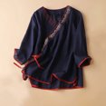 thumbnail image 1 of Blouses pour Femmes, Haut à Manches Courtes en Coton et Lin Style Renaissance avec Broderie pour Femmes, Haut à Manches Courtes à Col en V, 1 of 3