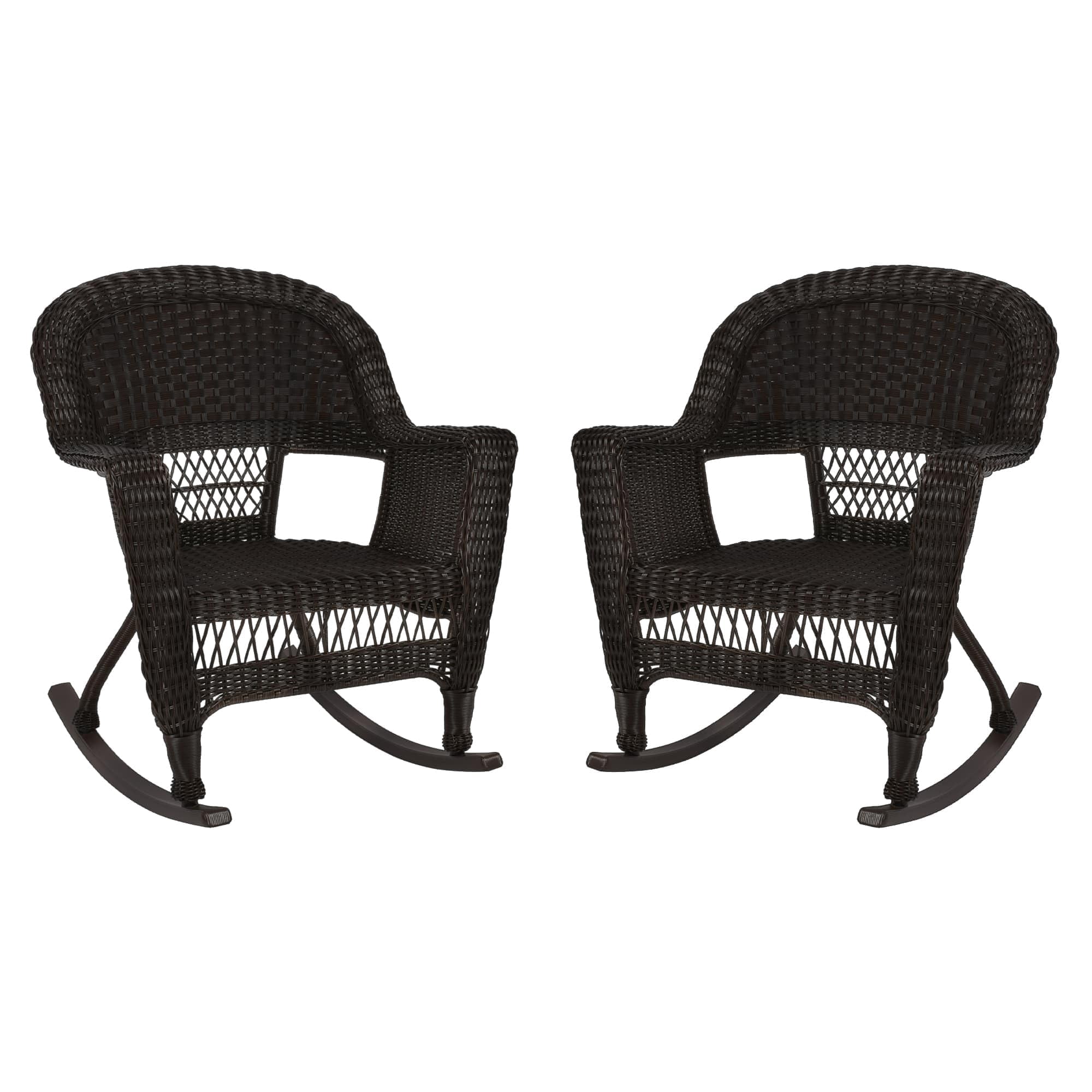 Jeco Resin Wicker Patio Rocker in Black (Set of 2)