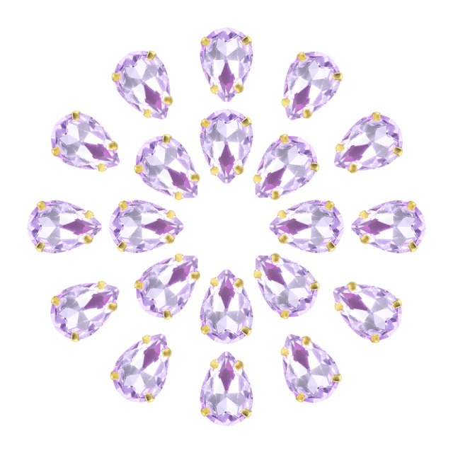 Unique Bargains 20Pack Teardrop Sew on Rhinestone - 10x7mm Glass Teardrop Crystal Rhinestones in Gold Prong Setting (Light Purple)