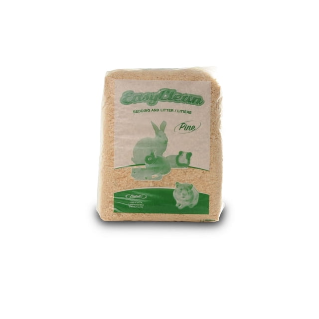 Pestell Easy Clean Pine Bedding & Litter - 113L/4 cu.ft compressed bag of natural pine bedding with green printed images of small pets including rabbit, guinea pig, hamster, and mouse, designed as absorbent bedding and substrate for reptiles and small animals.