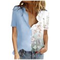 thumbnail image 1 of Birdeem T-Shirt Décontracté pour Femmes à Imprimé, Col Rabattu, Boutonné, Coupe Ample, Manches Courtes, Chandail à Enfiler, Blouse, Hauts, 1 of 4