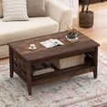 thumbnail image 2 of Costway Table Basse à 2 Niveaux de 39,5 Pouces avec Tablette Ouverte Décorations Tressées Rangement pour Salon Brun, 2 of 10