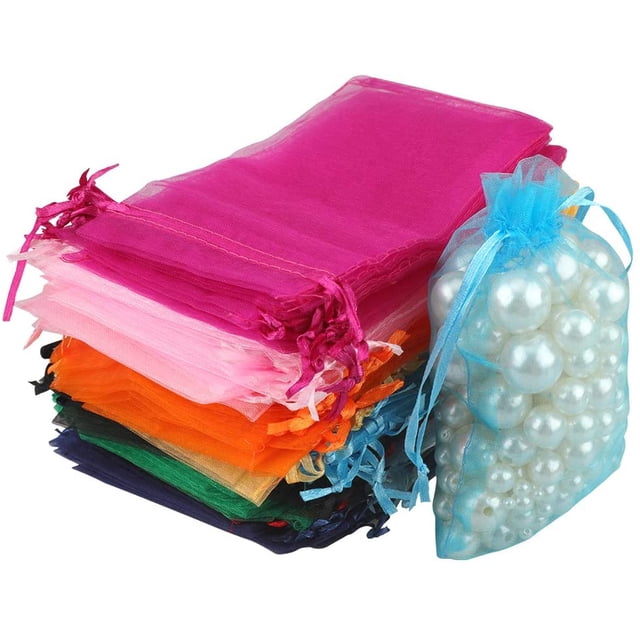 Sacs en Organza pour Cadeaux de Fête, Lot de 100, 7*9 cm, Couleur Rouge