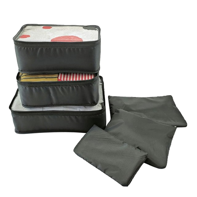 6-Piece Lightweight Travel Packing Set, Anti-Wrinkle Mesh Storage Bags with Double Zippers & Handles for Clothes, Luggage & Backpack Organization Black