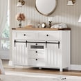 thumbnail image 2 of GloryStar Farmhouse Buffet Cabinet, Sideboard Storage Cabinet with 5 Drawers and 2 Sliding Barn Doors, Wood Coffee Bar Table with Adjustable Shelf, Kitchen Sideboard for Living Room, Dining Room, 2 of 7