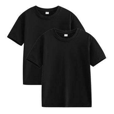 VKOYWKM Lot de 2 T-Shirts Garçons Filles Hauts d'Été Manches Courtes Col Rond T-Shirt Enfant T-Shirts Basiques Doux Coupe Ample T-Shirts Décontractés Noir 7 Ans