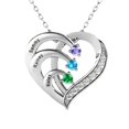 thumbnail image 3 of Personalized Heart Necklace w/ 2-4 Birthstones Custom Engraved Name Pendant A2S5, 3 of 7