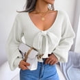 thumbnail image 1 of RKSTN Chandails pour Femmes Mode Hiver Manche Blouse Unie Col en V Chandail à Nœud Hauts Chandails d'Automne, 1 of 7