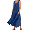 thumbnail image 2 of Ovzne Robes pour Femmes 2025 Robe Femme Été Mode Décontractée Couleur Unie Sans Manches Col Rond Robe avec Poches Jupe Robe de Vacances Liquidation, 2 of 6