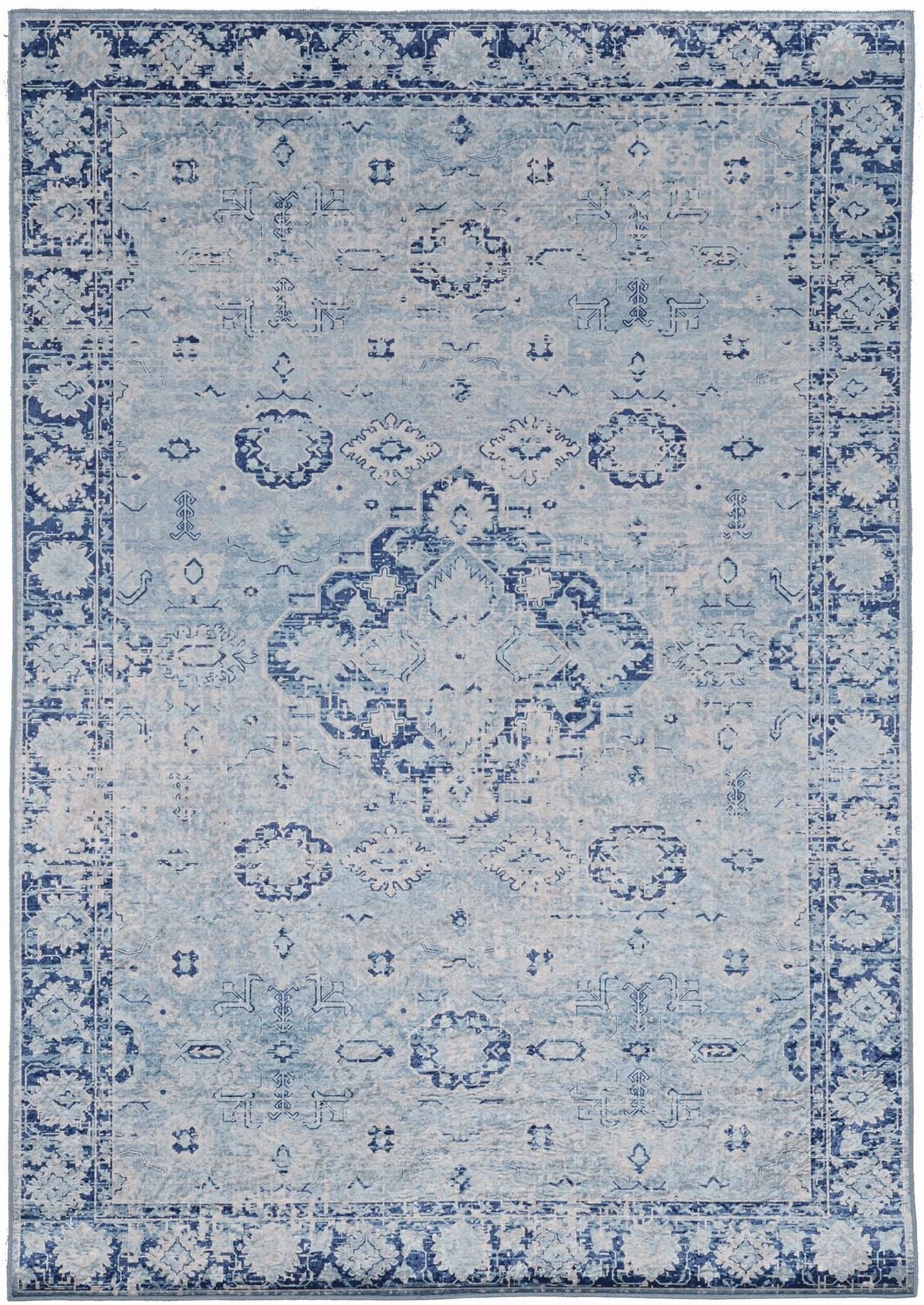 Tapis Emerald Kramer ivoire & bleu de 6 pi 7 po x 9 pi 7 po