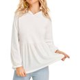 thumbnail image 1 of Femmes Plissée Ourlet Lanterne Manches Longues Hoodie de Couleur Unie, 1 of 6