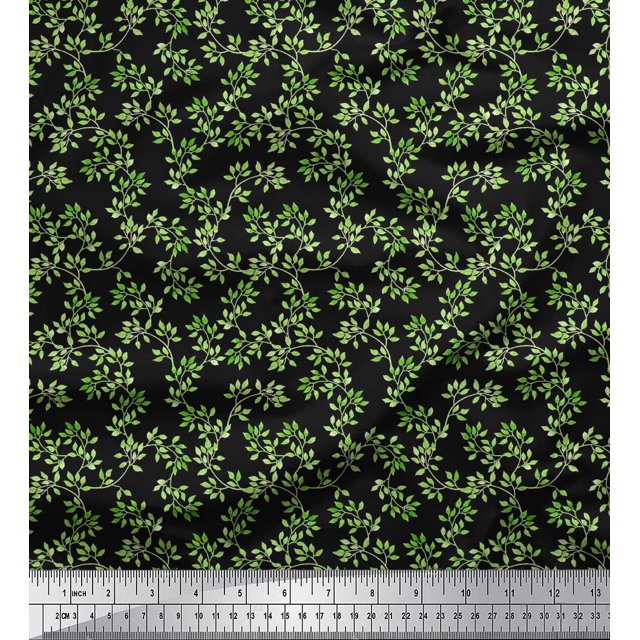Soimoi Black Poly Georgette Fabric Leaf Leaves Fabric Prints By Yard 52 Inch Wide