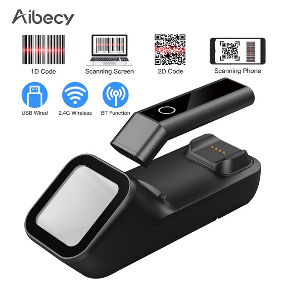 Aibecy Lecteur de Codes-Barres Sans Fil 3-en-1 avec Base de Chargement Filaire USB