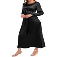 thumbnail image 4 of Femmes Automne Midi Robe à Manches Longues Noeud devant Robe en Satin, 4 of 9