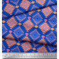 thumbnail image 2 of Soimoi Blue Poly Georgette Fabric Diamond Geometric Print Fabric by the Yard 42 Inch Wide, 2 of 5