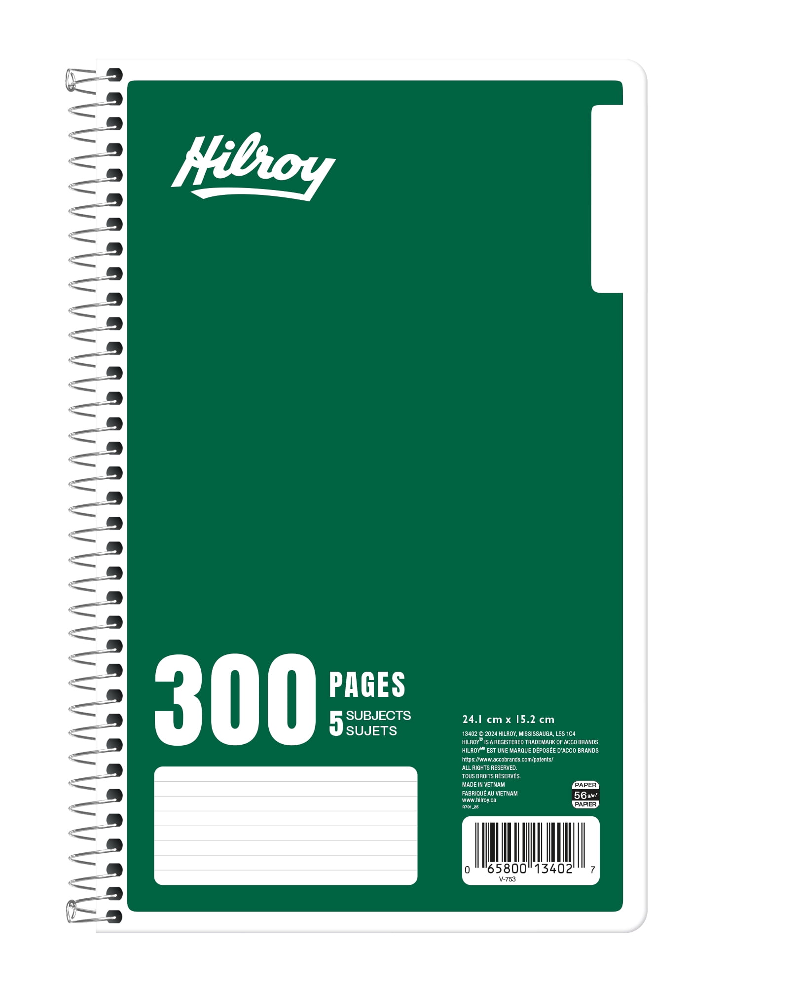 Hilroy® 5 Subject 300pg Notebook, Green
