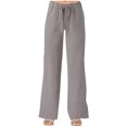 thumbnail image 1 of Timegard Cotton Linen Pants for Women Elastic Waisted Drawstring Straight Leg Lightweight Lounge Trousers, 1 of 6