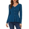 thumbnail image 1 of INSPIRE CHIC Women's Peplum Sweater V Neck Long Sleeve Ribbed Knit Tops S Denim Blue, 1 of 7