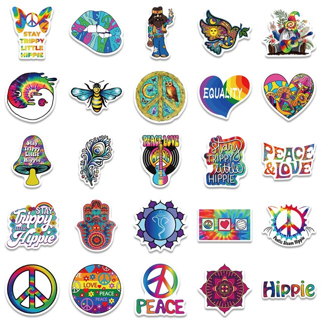 50 Pcs Psychedelic Stickers Waterproof Vinyl Decals Sticker For Laptop Phone Guitar Water Bottle Scrapbook Skateboard