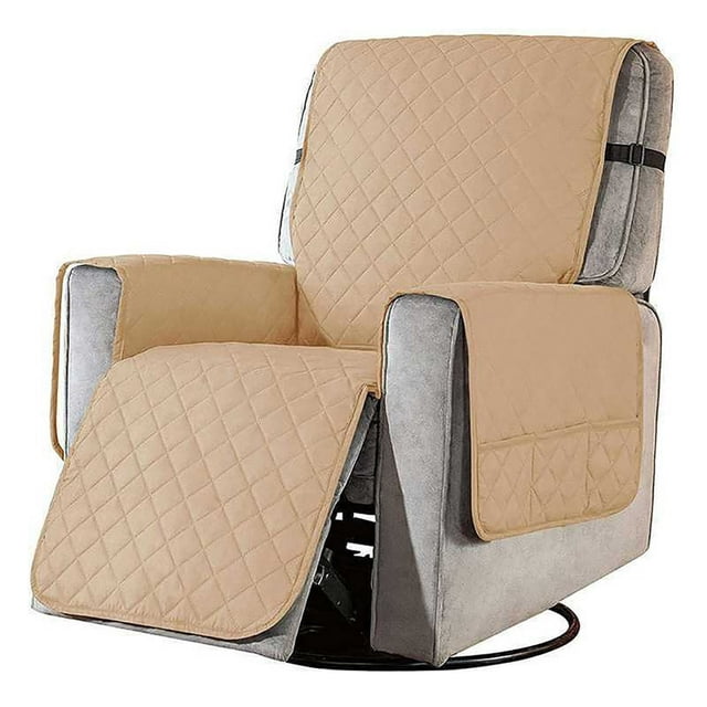 Housse de Canapé 2024 Réversible pour Fauteuil Inclinable, Housse Imperméable avec Poches Latérales, Protecteur de Fauteuil Inclinable Lavable avec Sangles Élastiques pour Enfants Chien Beige