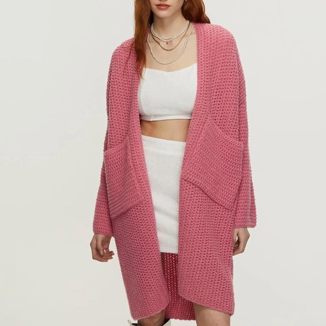 RXIRUCGD Womens Casual Oversized Loose Solid Color Long Sleeved Sweater Jacket Tops, Pink, Size: S