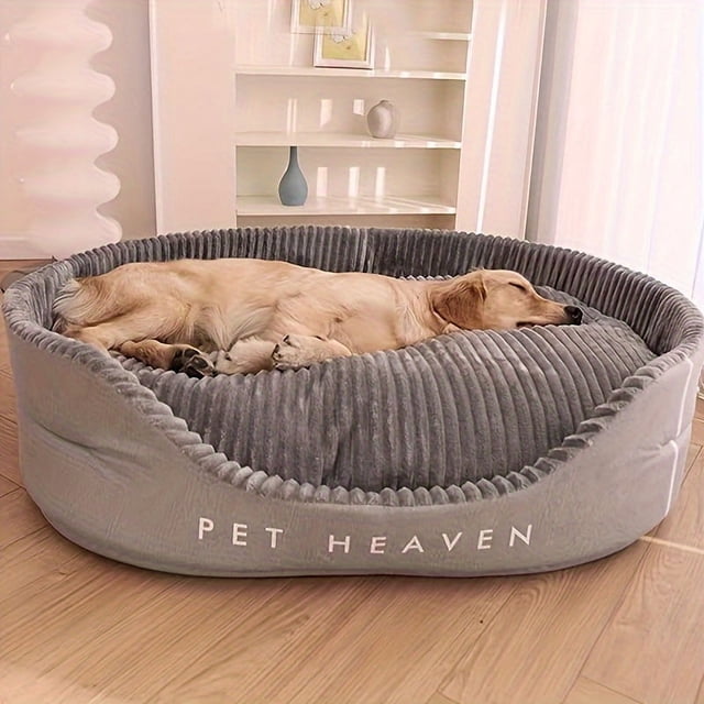 1pc Pet Heaven Deluxe Oval Dog Bed, Washable Polyester with Non-Skid Bottom, Removable Mat, Double-Sided High/Low Design, All-Season Comfort for Extra Small to Large Dogs