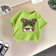 thumbnail image 5 of LUOGENLI T-Shirt pour Filles Enfant Filles Mignon Imprimé Graphique Col Rond Manche Courte Tee Été Décontracté Chemise Hauts Maxi Hauts Ensembles Filles Tenue 2 Pcs Vacances Vert Clair 5-6 Ans, 5 of 5