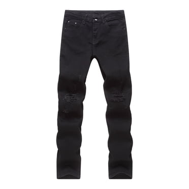 jsaierl Men's Casual Ripped Jeans Distressed Washed Straight Stretch Skinny Slim Fit Zipper Hip-hop Denim Pants Trousers